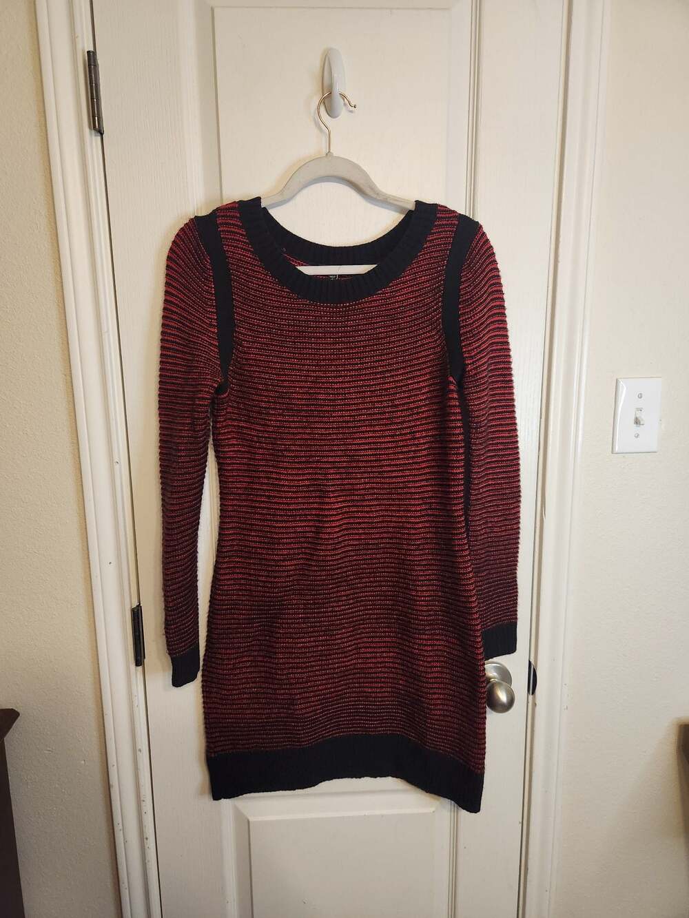 Express Red and Black Striped Knit Sweater Dress Size Small